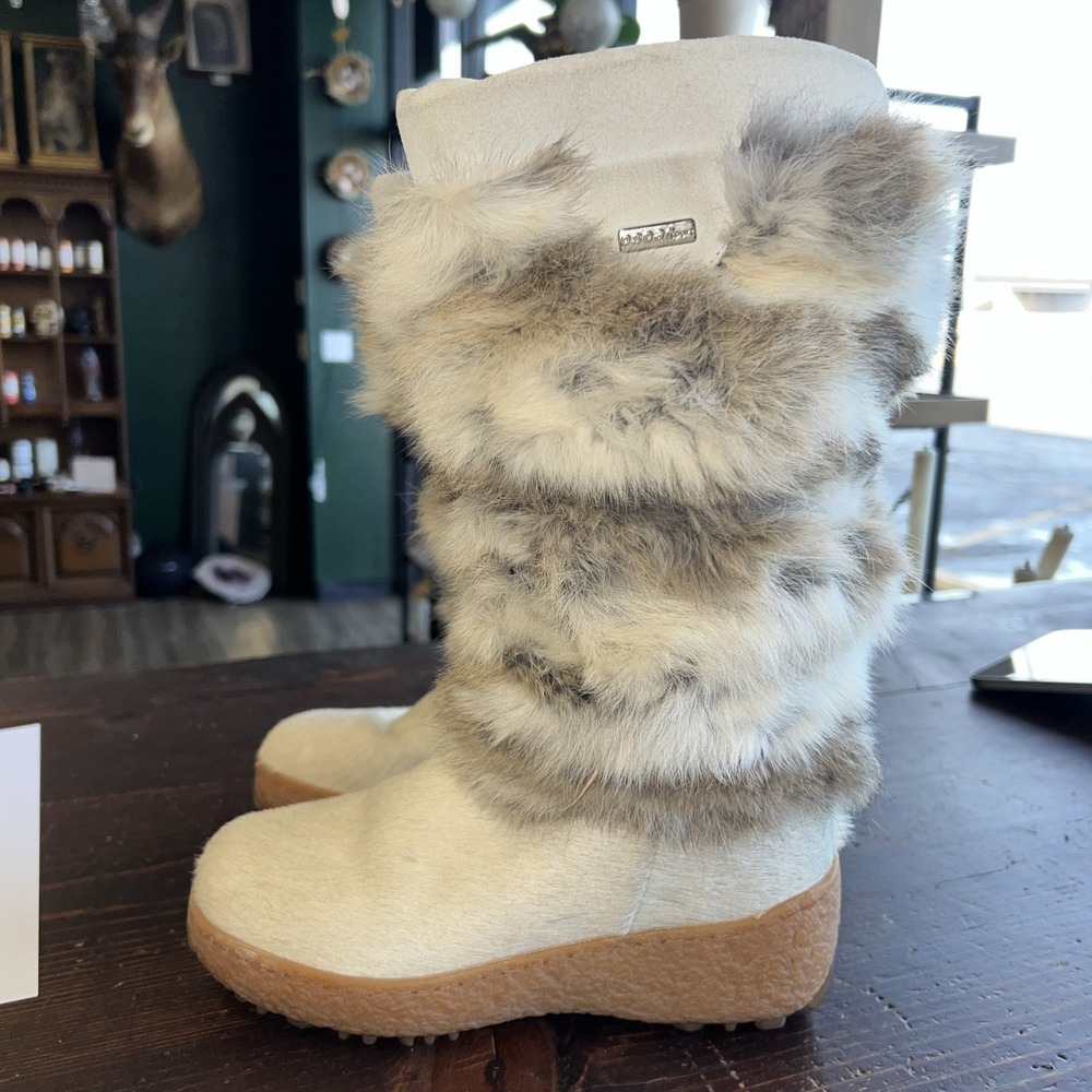 Wm 6 real RABBIT FUR apres ski boots by Oscar Sport, high quality, Lodge Wear